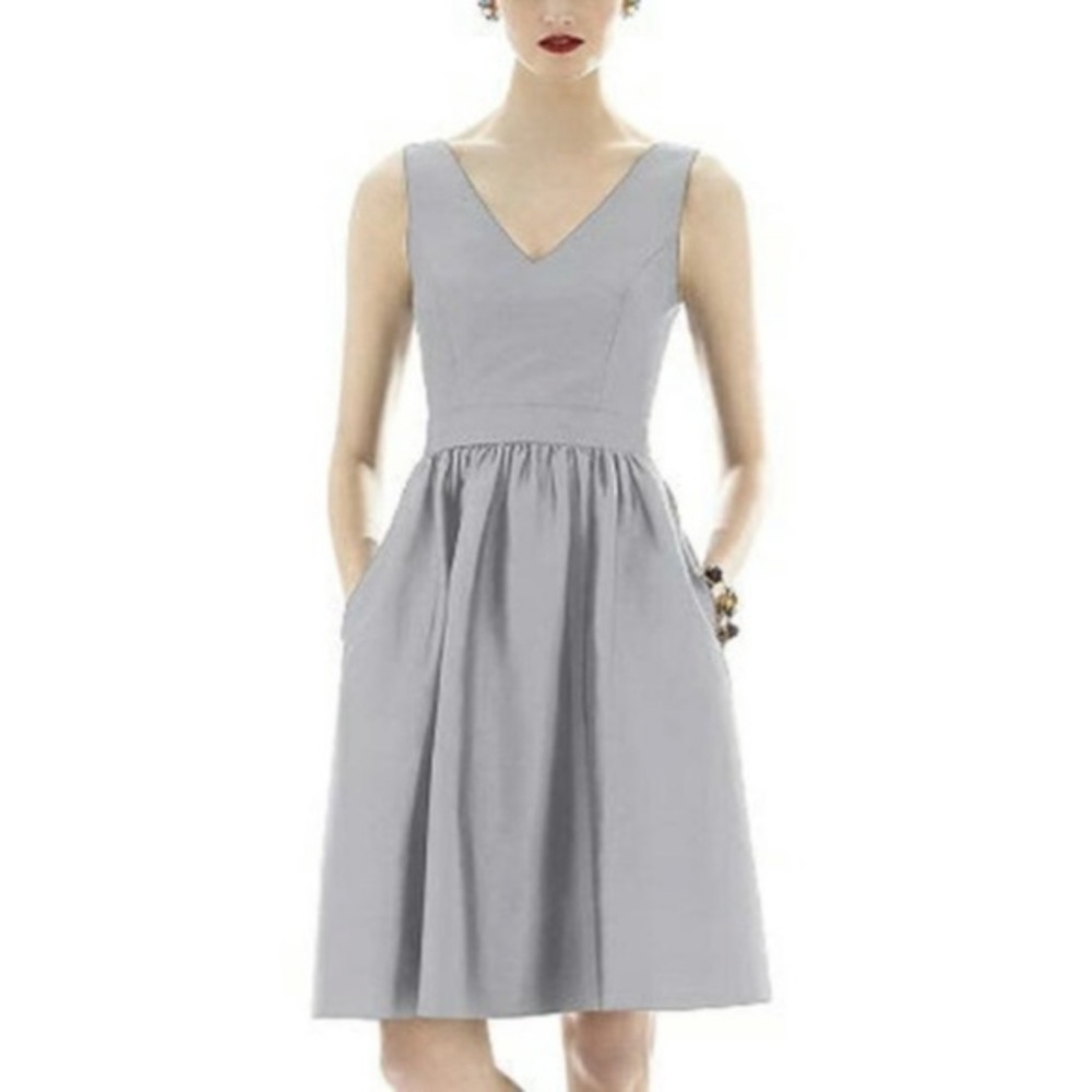 Alfred Sung Cocktail Bridesmaid Dress French Gray Size 14 NWT